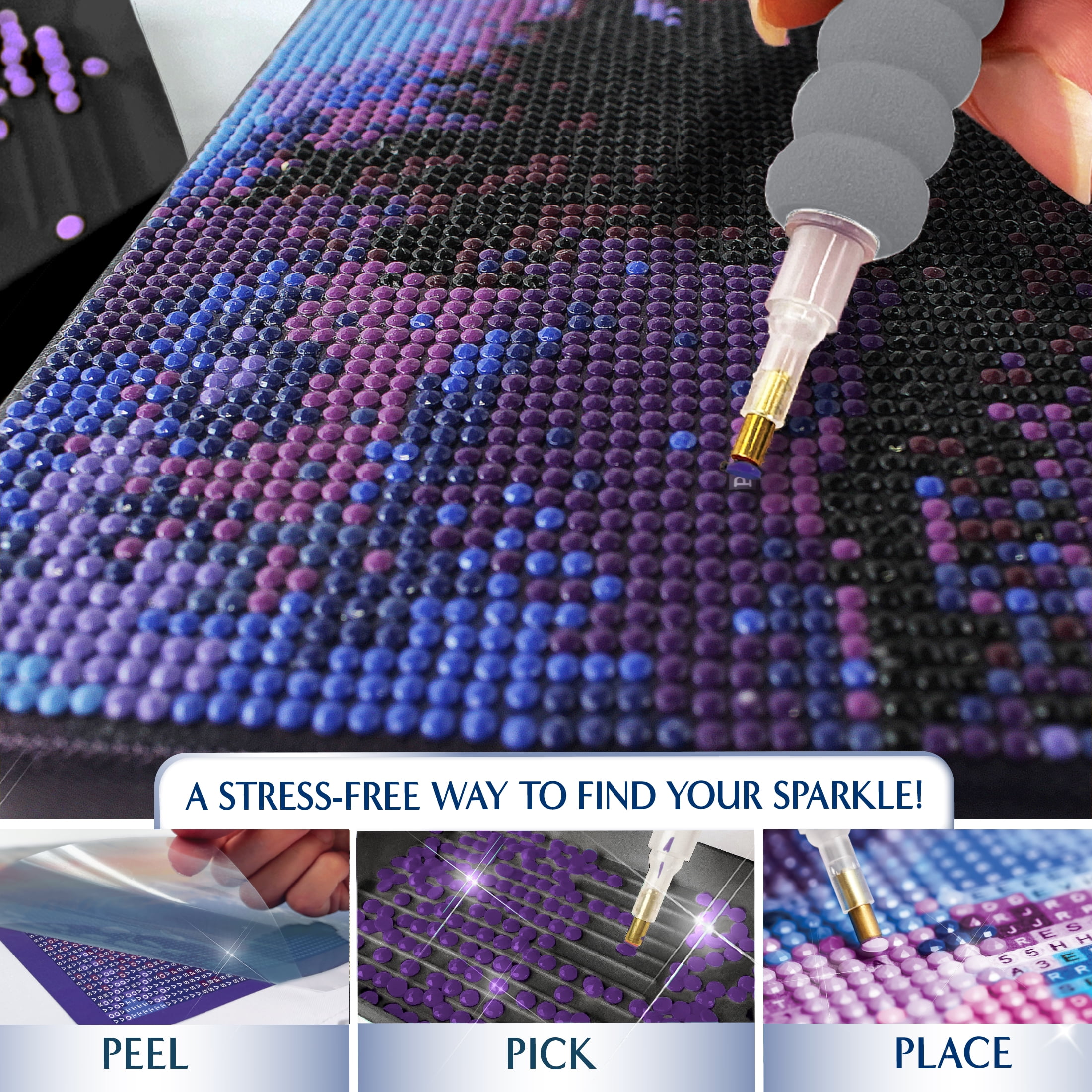 ArtSkills Diamond Painting Kit, Diamond Art Ready to Hang Framed Canvas with Storage and Accessory Kit, Beach, 3 Stretched Canvas Panels, 14” x 7” Each