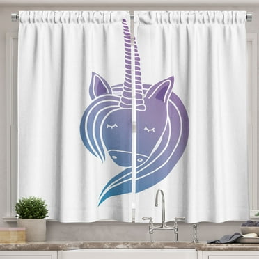 Ambesonne Unicorn Kitchen Curtains, Animal Doodle, 55"x39", Lavender and Blue