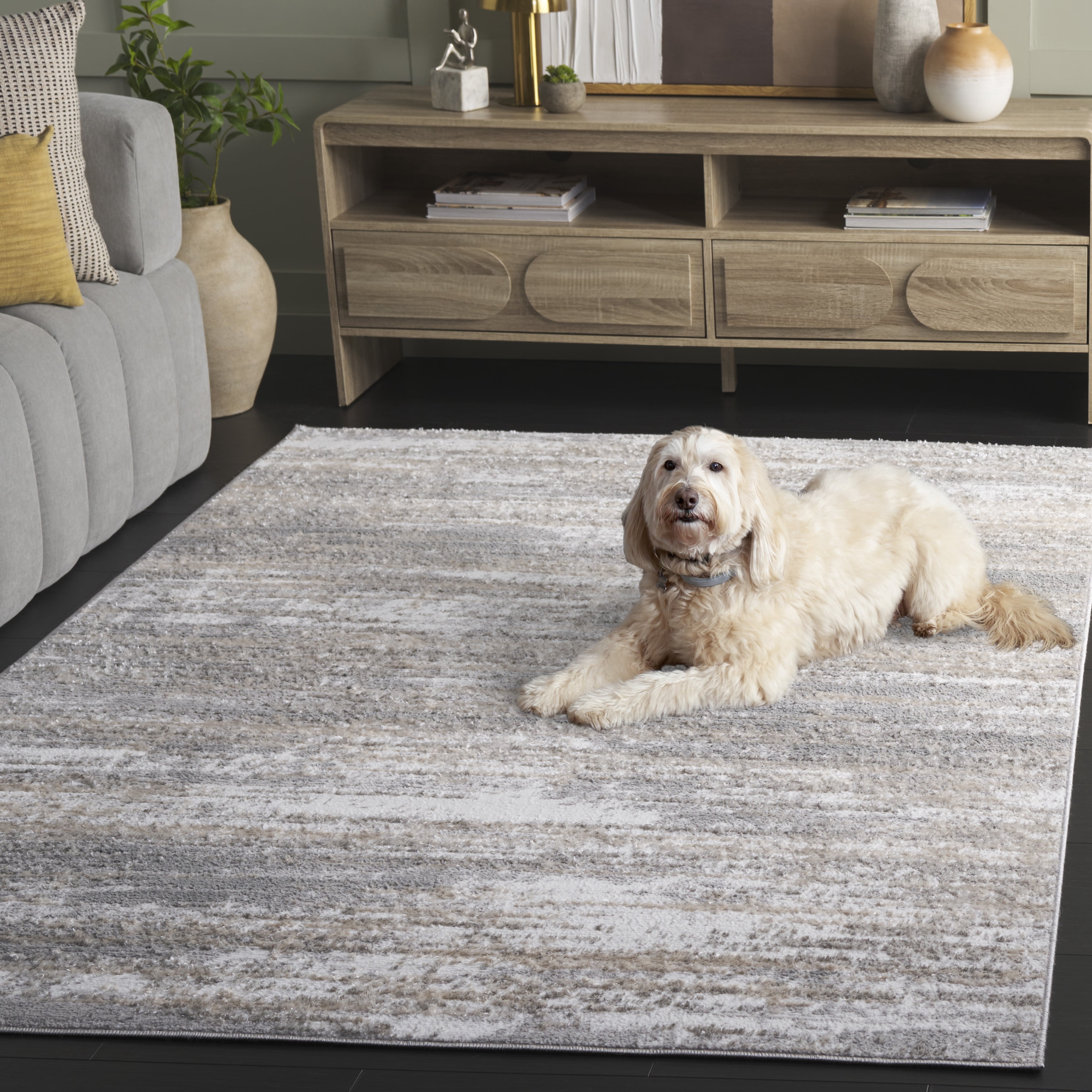SAFAVIEH Maya Elvina Abstract Area Rug, Ivory/Grey, 6'7" x 6'7" Square