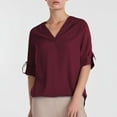 thumbnail image 2 of Breezora Elegant Women's V Neck Chiffon Blouse Soft Flowy Long Sleeve Pullover Top Lightweight Wrinkle Resistant For Work And Special Occasions XL Size Red, 2 of 8