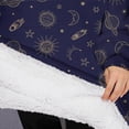 thumbnail image 3 of Oversized Wearable Blanket Hoodie,Dark Blue Star Moon Sun Planet Rocket Pattern Sherpa Blanket Hoodie with Super Pockets,Super Warm Fuzzy Pullover for Women & Men, 3 of 6