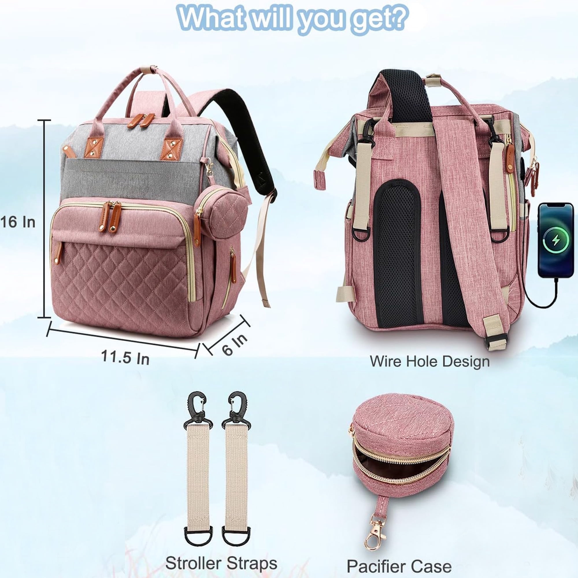 Morfone Baby Diaper Bag Backpack with USB Charging Port photo 8