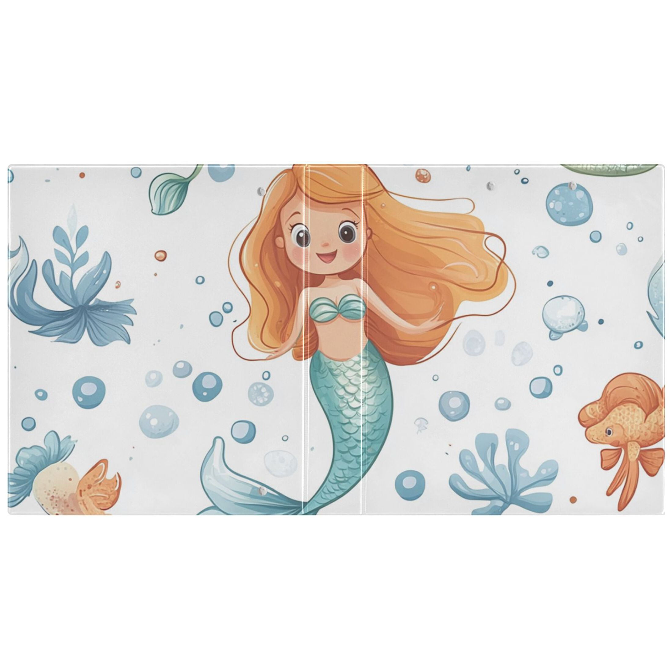 Cartoon Mermaid 3 Ring Binders 1.5 inch Hardcover File Folders with Interior Pockets A4 Size Organizer for School Office Hospital