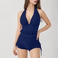 thumbnail image 3 of 2 Pack ylioge Summer Tankini Swimsuits for Women Two Piece Bathing Suits Ladies Trendy Solid Halterneck V Neck Tops High Waisted Shorts Bikini Sets, 3 of 8