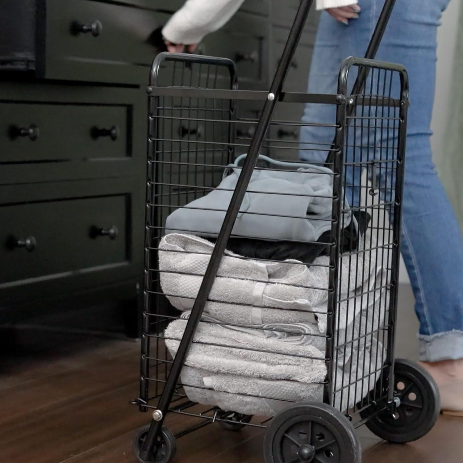 DMI Folding Utility Cart with Wheels, 90 lb Capacity, Lightweight Rolling Shopping and Laundry Cart with Carrying Case