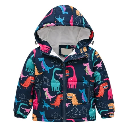 

TENSUNNYD Toddler Boys Girls Winter Animal Cartoon Dinosaur Prints Coat Hooded Jacket Thicken Windproof Zipper Warm Outwear Toddler 3Y-4Y