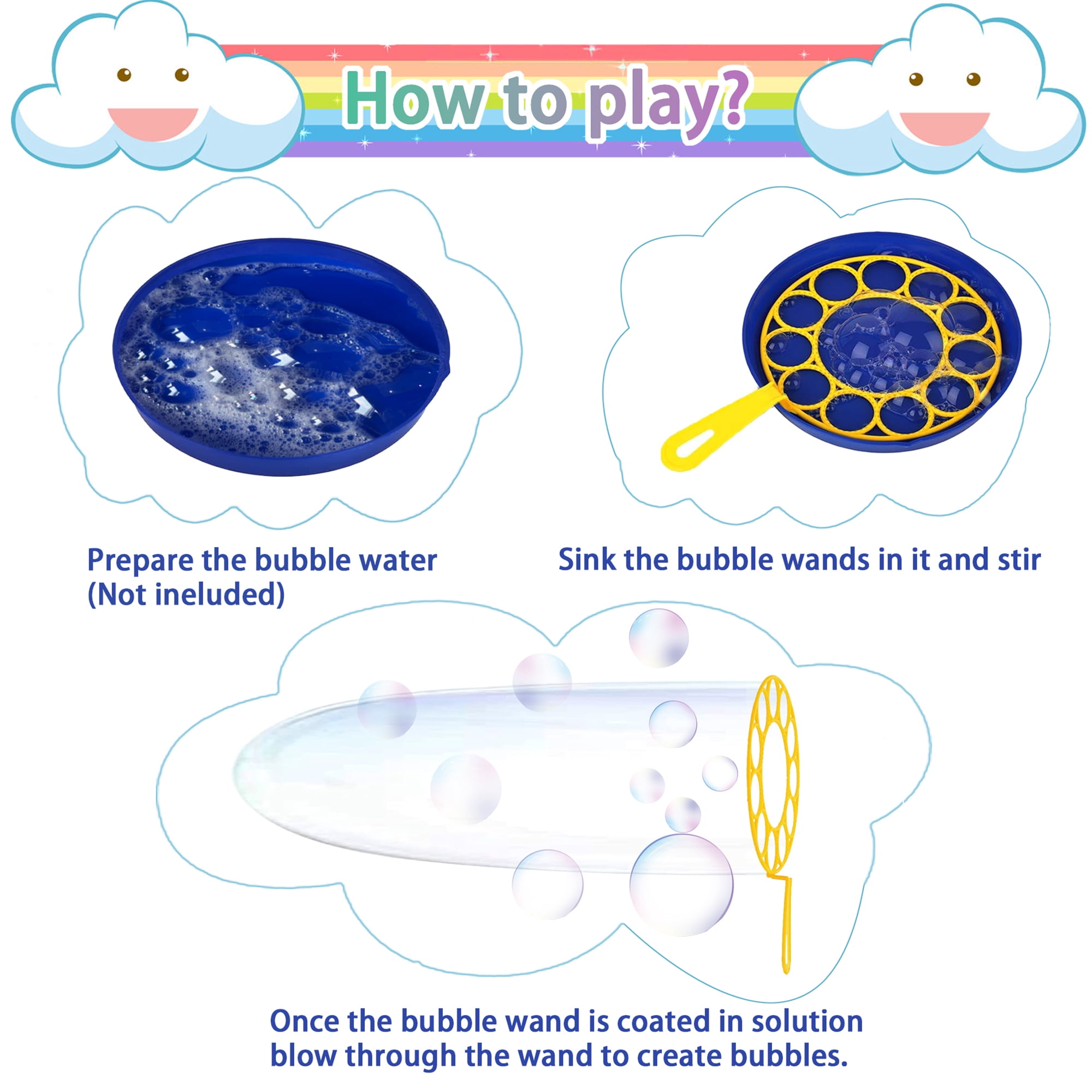 Big Bubble Wands Toys Set with Tray Bulk Funny Bubbles Maker Giant Bubble Wands, for Kids Toddlers Adults Summer Outdoor Activities Birthday Gifts Bubble Party Favors
