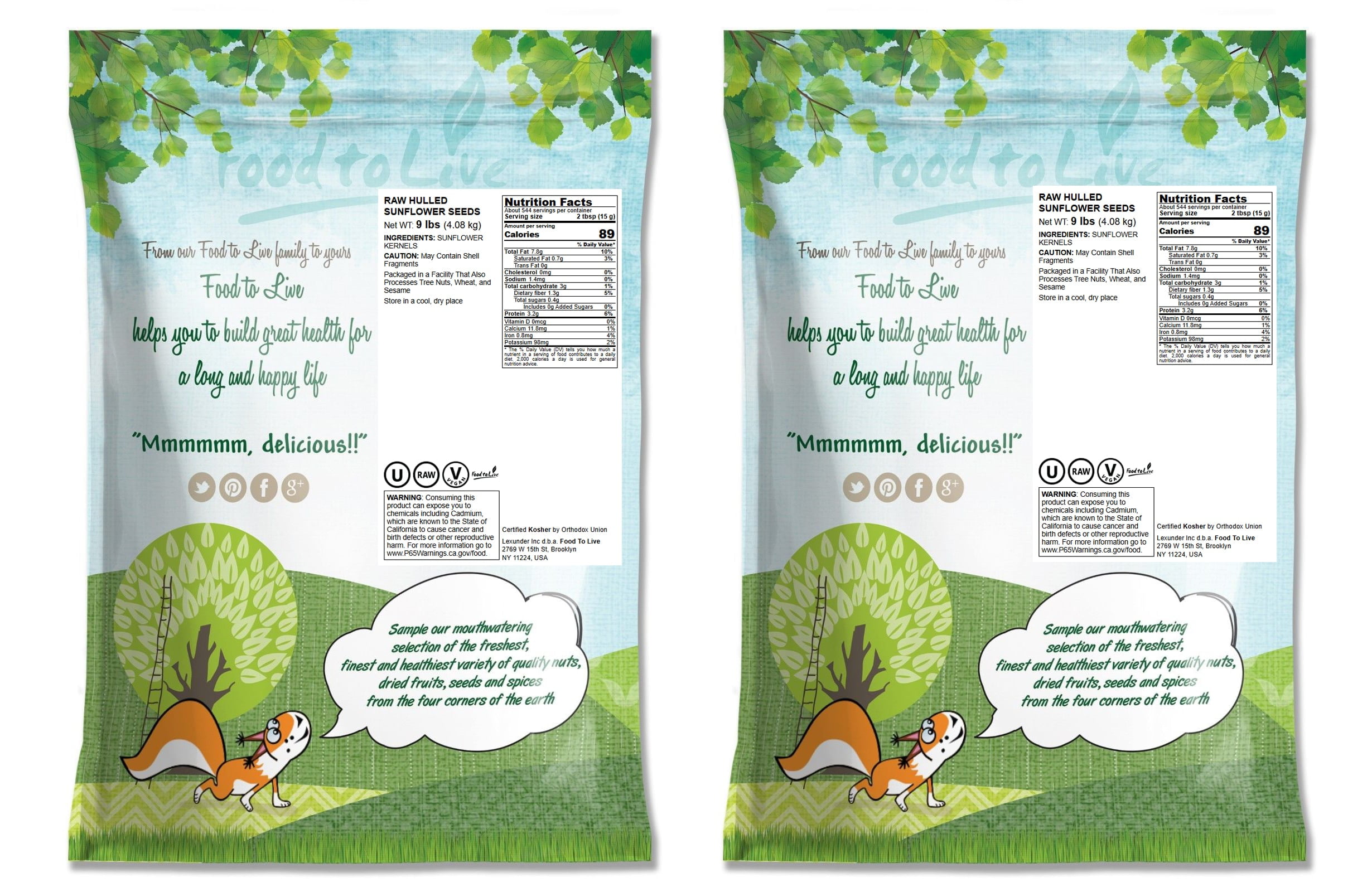 Raw Sunflower Seeds, 18 Pounds — Kosher, Vegan — by Food to Live