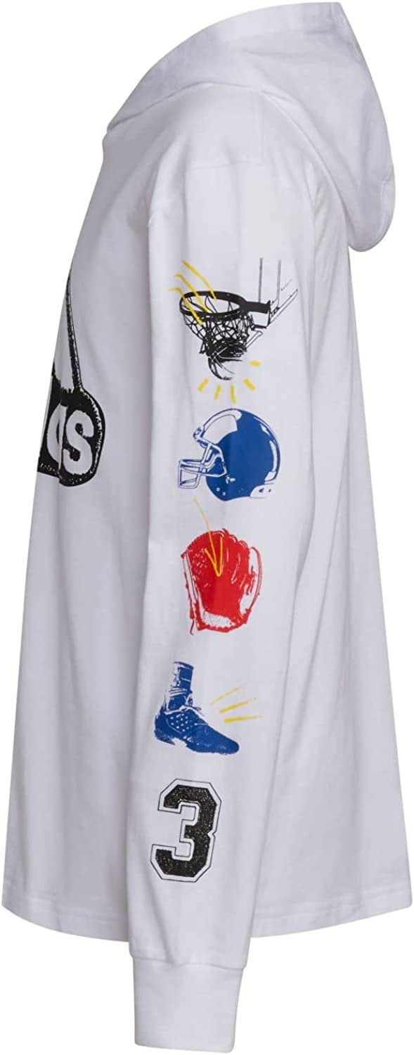 adidas Boys' Long Sleeve Cotton Jersey Hooded T-Shirt Tee, Sport Stamp on White, X-Large