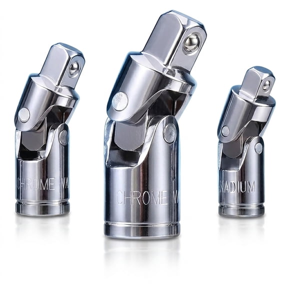 3PCS Universal Joint Socket Set, Chrome Vanadium Steel Swivel Socket Adapter Set, 1/4IN, 3/8IN, 1/2IN Drive Universal Joint Set