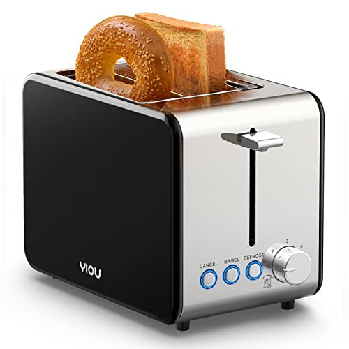 YIOU Toaster 2 Slice Stainless Steel 2 Slice Toaster 1.5 Inch Extra Wide Slots 6 Browning Setting Toaster Bagel Toaster Reheat Defrost Cancel Function Removable Crumb Tray Easy Cleaning T2S-