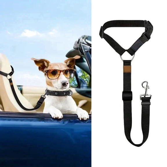 Adjustable Padded Dog Car Harness with Metal Buckle and Seat Belt Leash