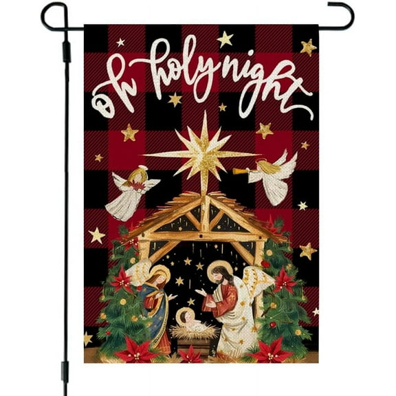 SM-XLHN Christmas Holy Night Garden Flag 12x18 Inch Double Sided Small Burlap Holiday Nativity Yard for Outside
