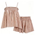thumbnail image 5 of Vdoaml Women Gingham 2 Piece Set Ladies Spaghetti Strap Smocked Tank Top Loose Shorts Sets Casual Summer Outfit XL Khaki, 5 of 5