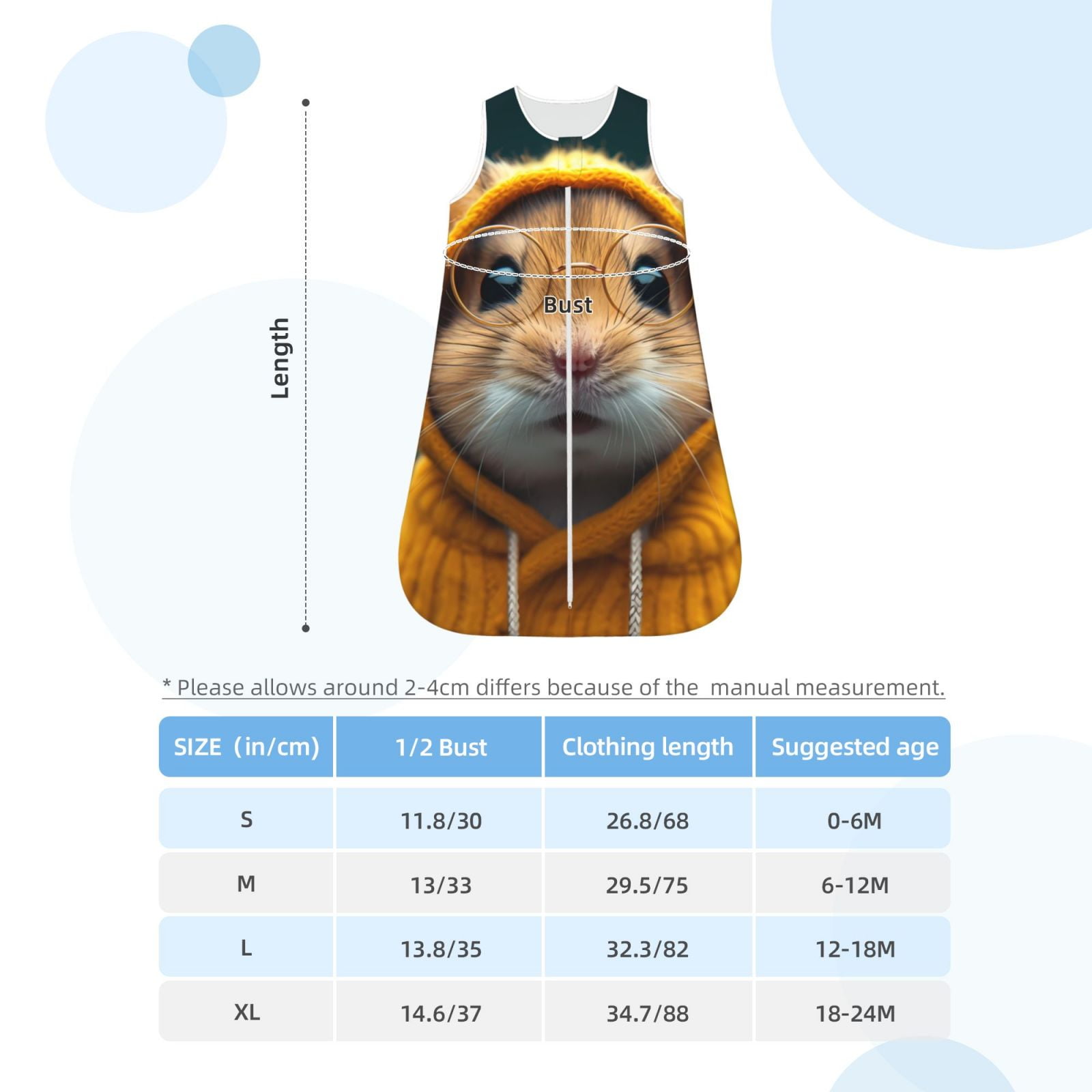 Rateoe Modern Yellow Sweater Guinea Pig Print Cotton Baby Sleep Sack, Baby Sleeping Bag with Two-Way Zipper,Wearable Blanket for Newborn Baby Boys and Girls-Medium