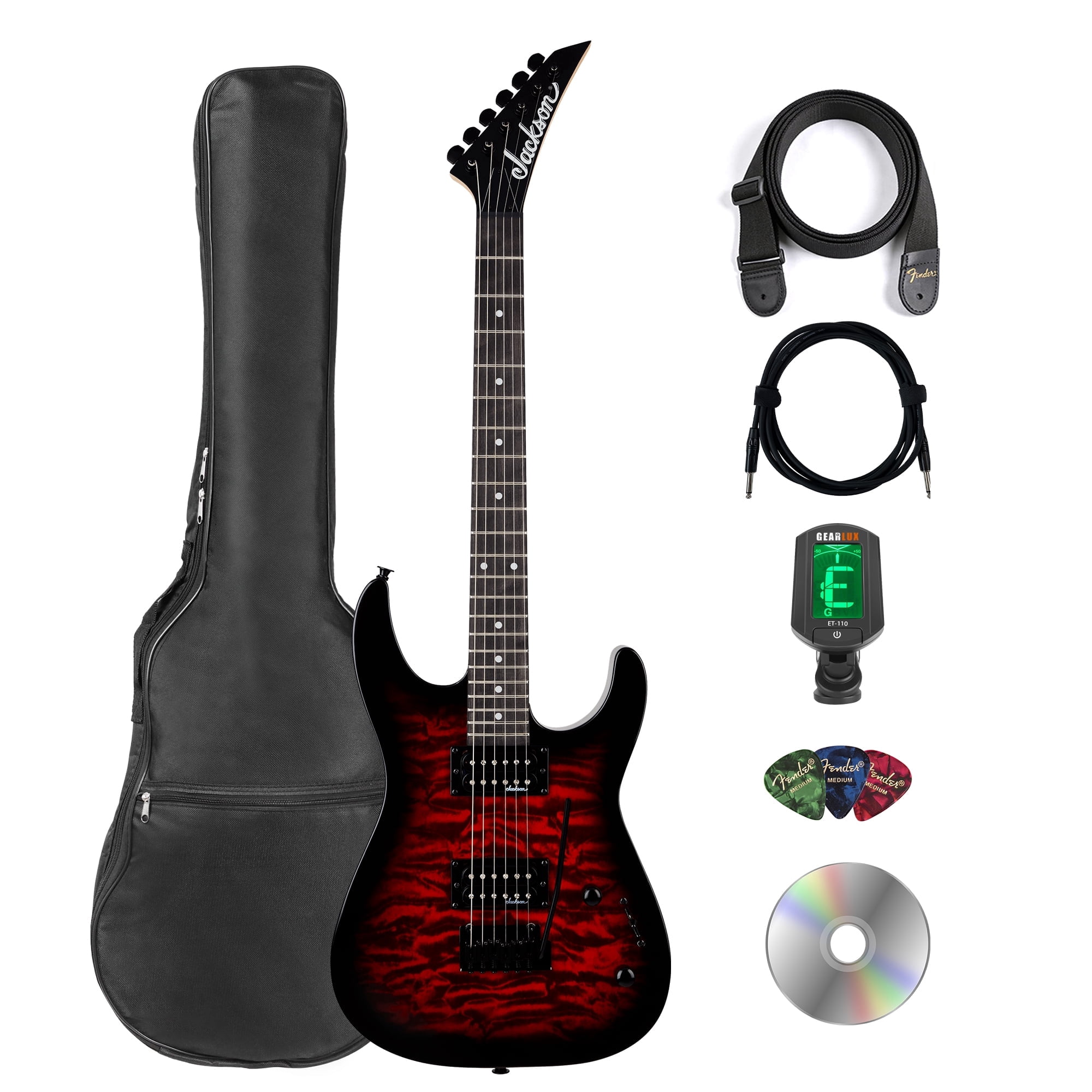 Jackson JS Series Dinky JS11Q Electric Guitar - Transparent Red w/ Gig Bag
