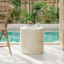 GDF Studio Travertine Effect Cylindrical Outdoor Lightweight Concrete MgO Side Table