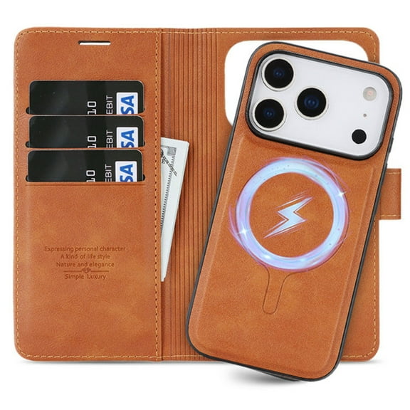 New Phone Case for iPhone 17 Pro Max , Shockproof Magnetic Detachable Leather Back Cover Kickstand Card Slots Wallet Case,Brown