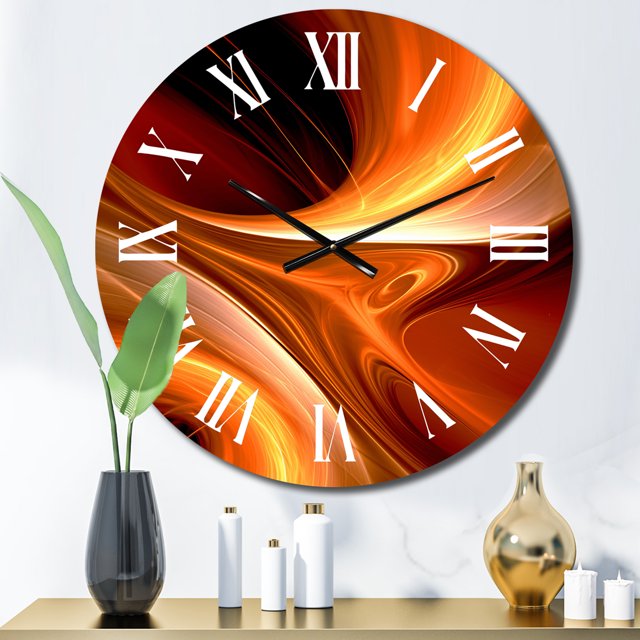 Designart "Warm Fractal Design in Orange II" Fractals Oversized Wall Clock