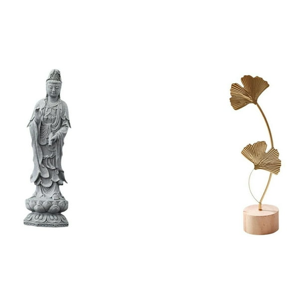 Escultura de piedra de Buda Guan Yin con adorno de hoja de metal, figura abstracta de Feng Shui, obra de arte nórdico creativa para decoración de escr