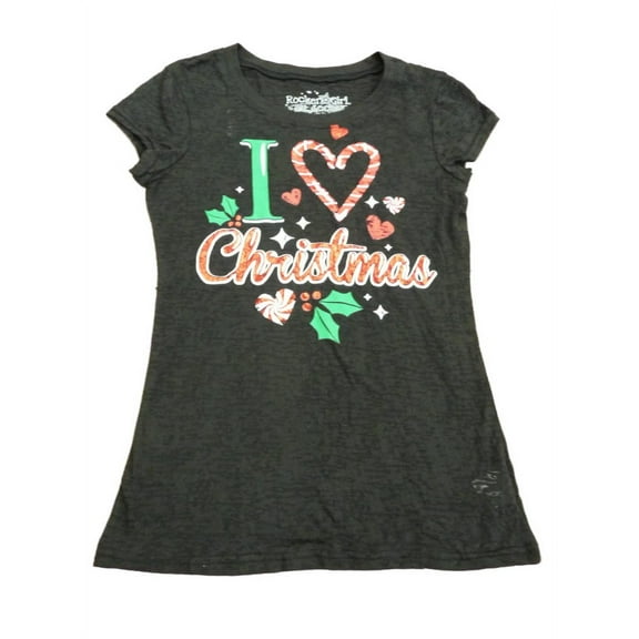 Rocker Girl Women Black Heart Christmas Semi Sheered Fitted Short Sleeve Shirt M