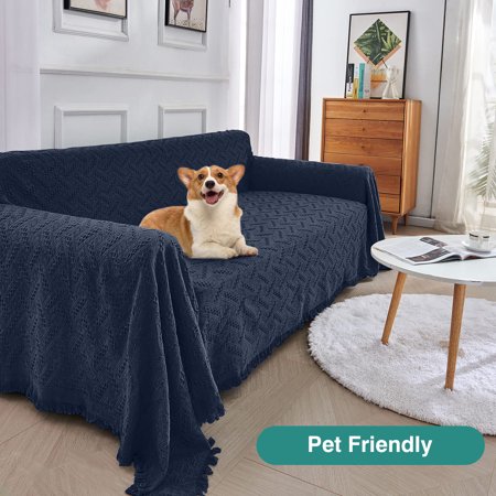 SANMADROLA SOFA COVER, COUCH COVERS FOR 1 CUSHION COUCH SOFA, SECTIONAL COUCH COVERS FOR L SHAPED COUCH COVER, LIVING ROOM SOFA THROWS SOFA SLIPCOVERS FOR PETS, KIDS (71″X 91″,CHAIR, DARK BLUE)