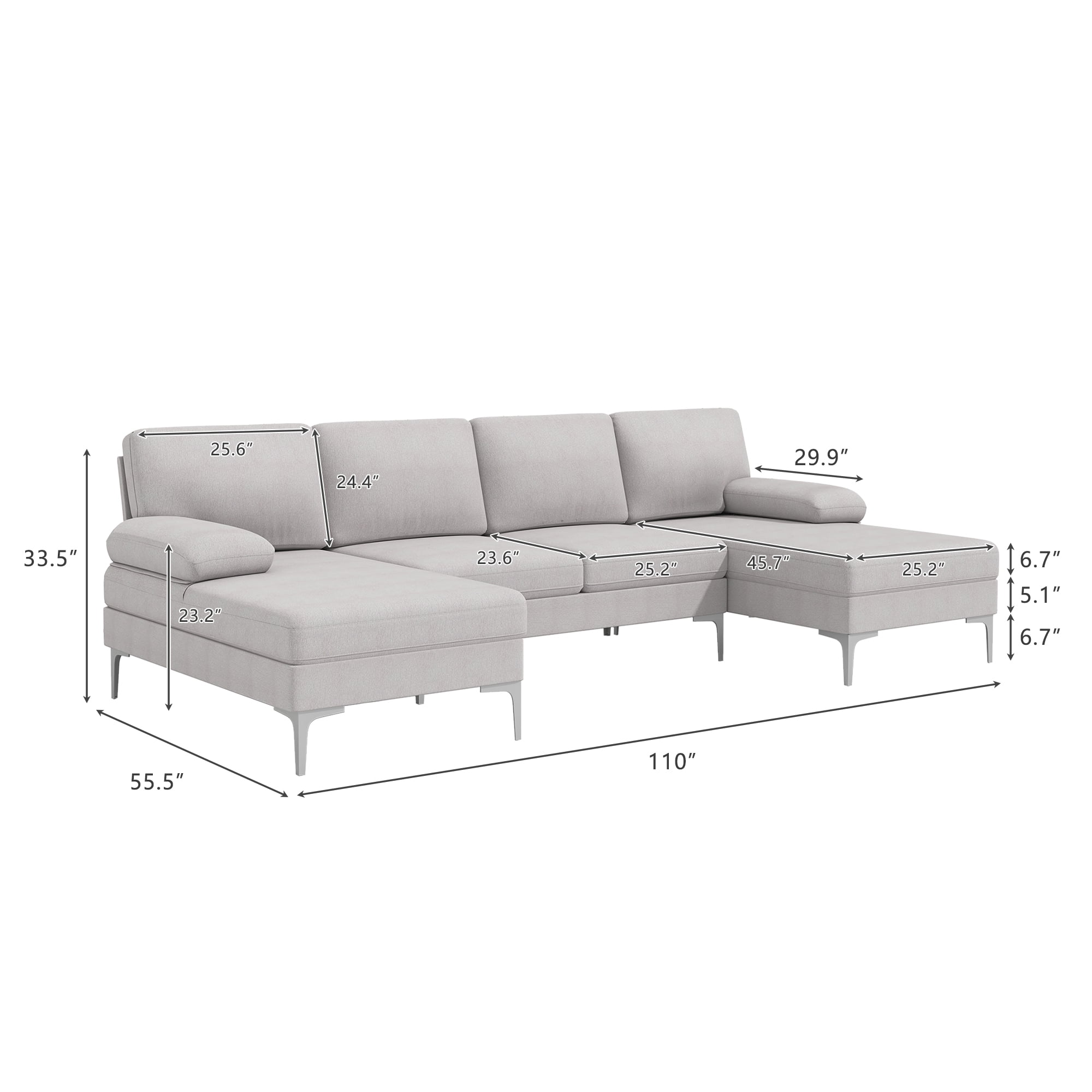 Kadyn U-Shaped Fabric with Two Imperial Concubine Iron Feet 4 Seats Indoor Modular Sofa, Sofa Couch for Living Room, Beige
