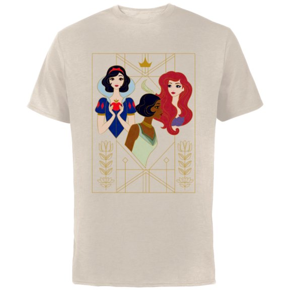 Disney Princess Snow White Tiana and Ariel Art Deco Style - Short Sleeve Cotton T-Shirt for Adults - Customized-Natural