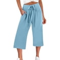 thumbnail image 7 of Women's Pants Fashion Casual Pants For Women Flowy Linen Wide Leg Tie Knot Loose Beach High Waisted Trousers With Pockets, 7 of 7