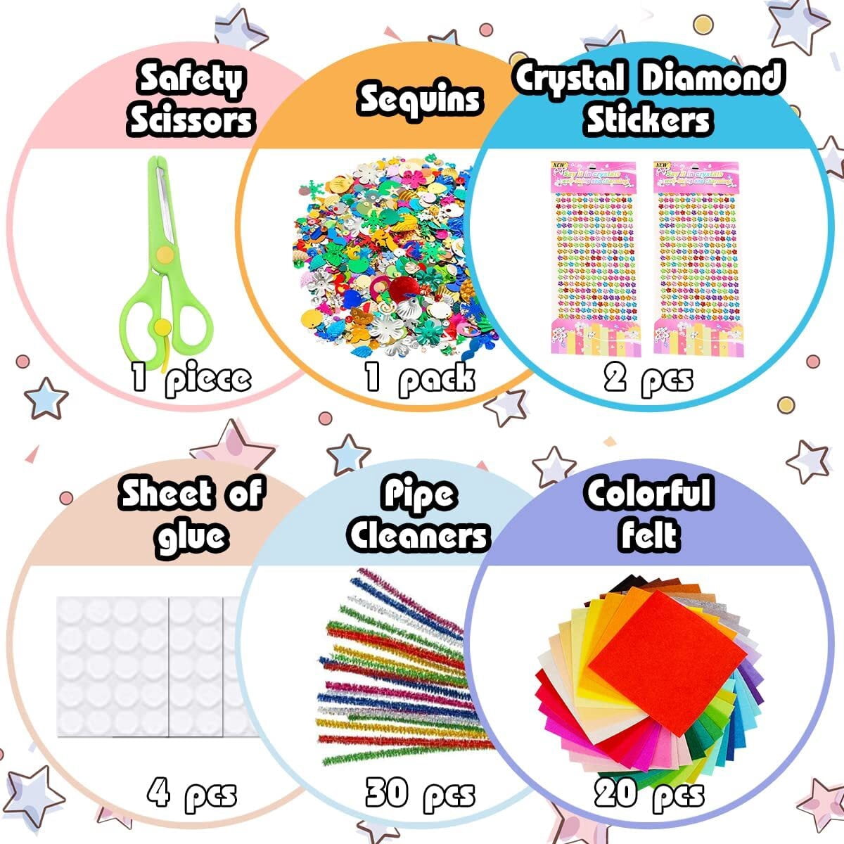 AOWEE Kids Art Craft Kit, Creative Craft DIY Art Supplies for Toddlers, Glitter Glue, Pom poms, Pipe Cleaners, Sequins, Felt, Wiggle Eyes, Feather for Kids Birthday