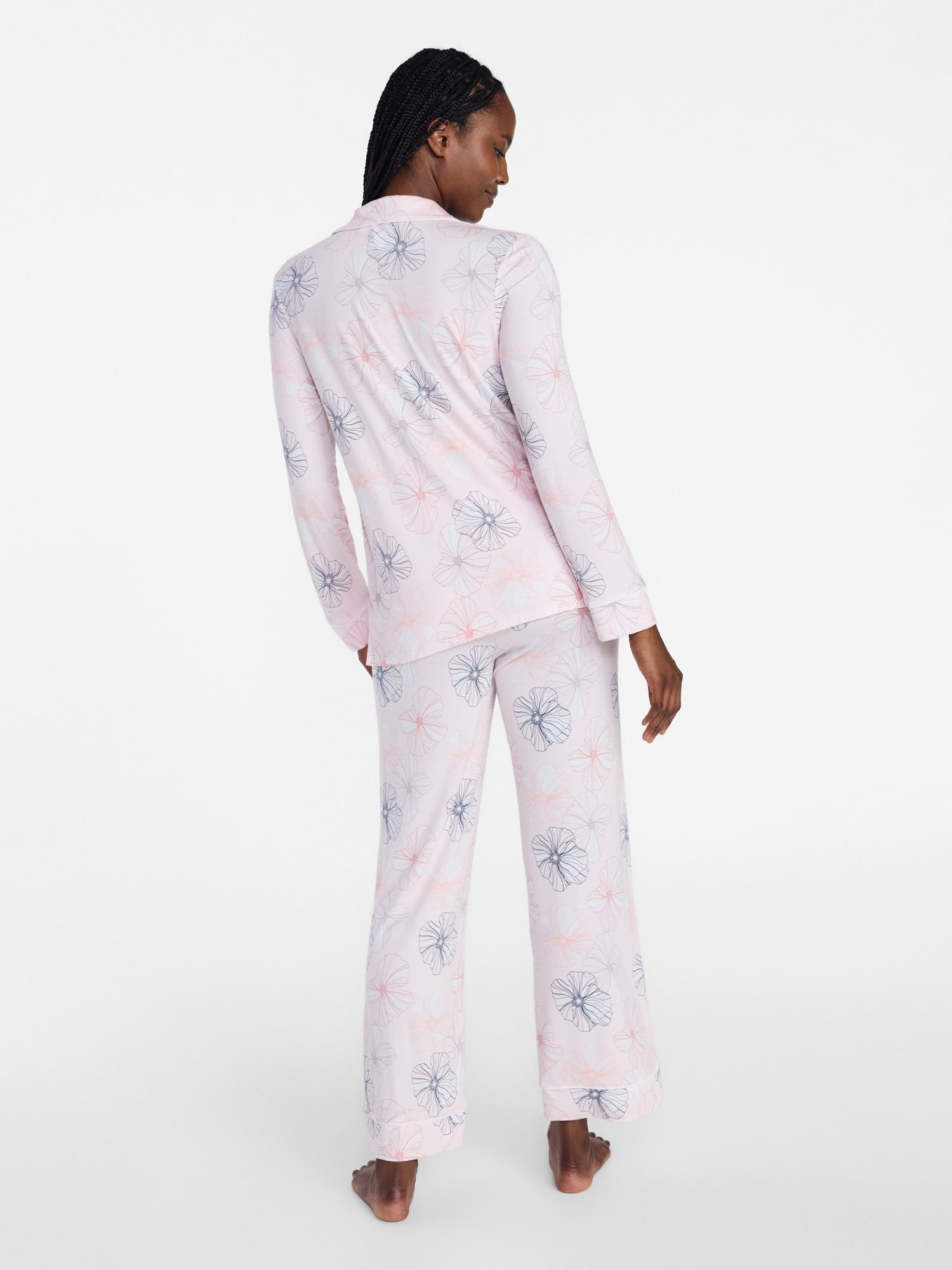 Joyspun Women’s Sleep Modal Long Sleeve Notch Top and Pants Pajama Set, Size XS-XL, 2X-3X