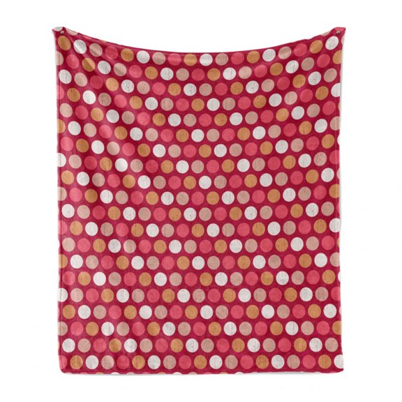 Geometric Soft Flannel Fleece Throw Blanket, Retro Art Style Grunge Effect Repetitive Polka Dots Illustration, Cozy Plush for Indoor and Outdoor Use, 50" x 60", Raspberry and Multicolor, by Ambesonne