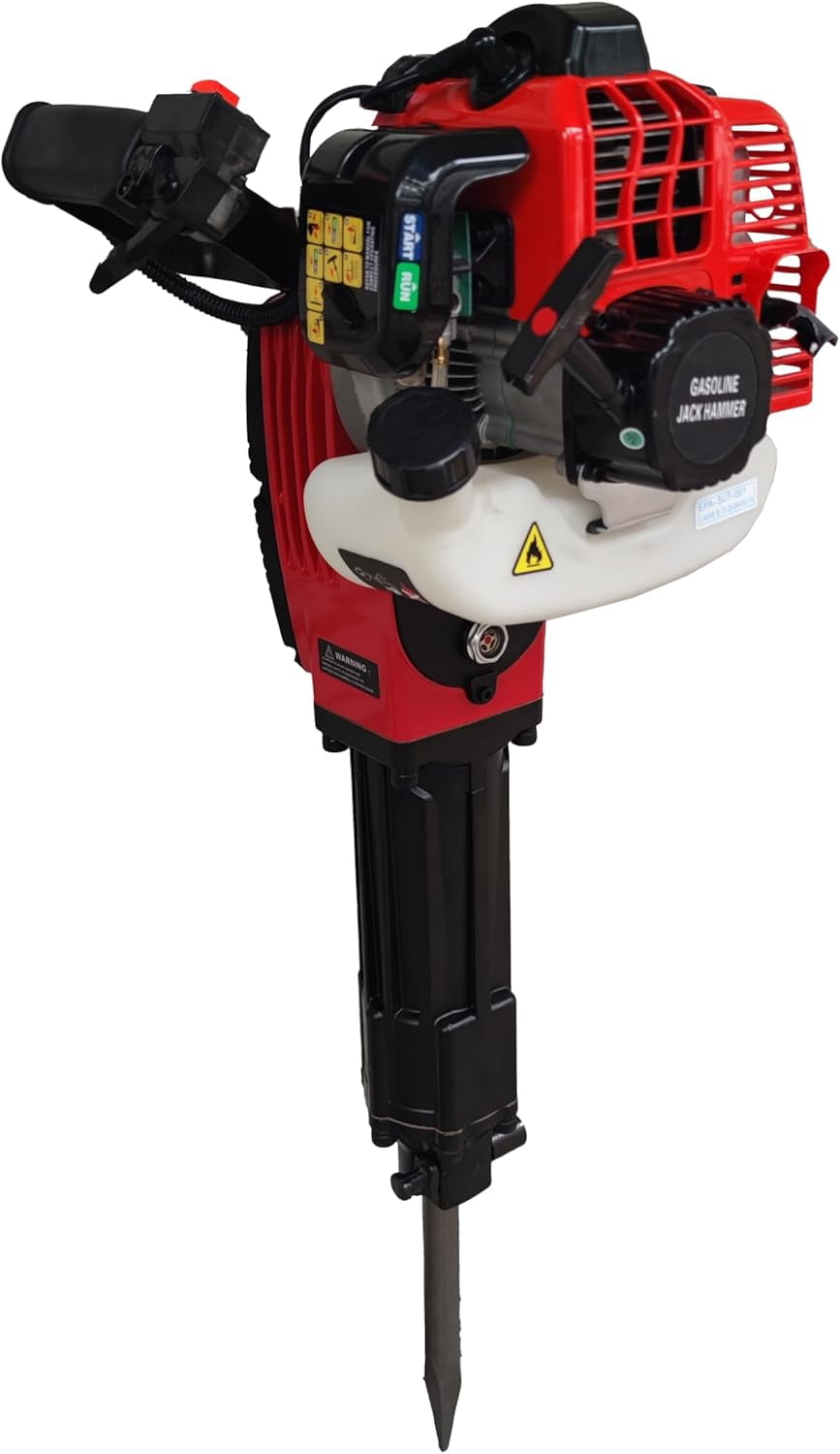 52cc Gas Jack Hammer, 2 Stroke Gasoline Powered Demolition Jack Hammer Petrol Concrete Breaker Punch Impact Drill with Point and Flat Chisel for Construction Metalworking Projects