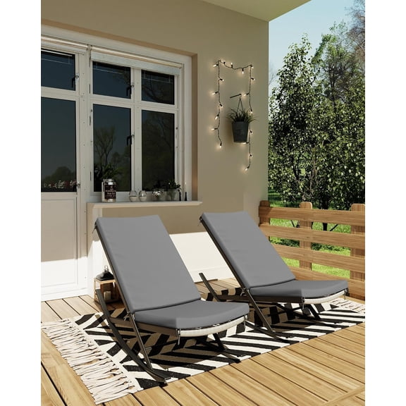 DEXSO Rocking Chair Outdoor Set of 2 Patio Chairs Rocking Chairs Outdoor Lounge Rattan Chair for Outside Lawn with Cushions for Front Porch, Garden, Backyard, Lawn, Patio, Grey