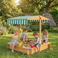 thumbnail image 2 of Outsunny Wooden Sandbox with Cover, Adjustable Canopy, Light Brown, 2 of 10