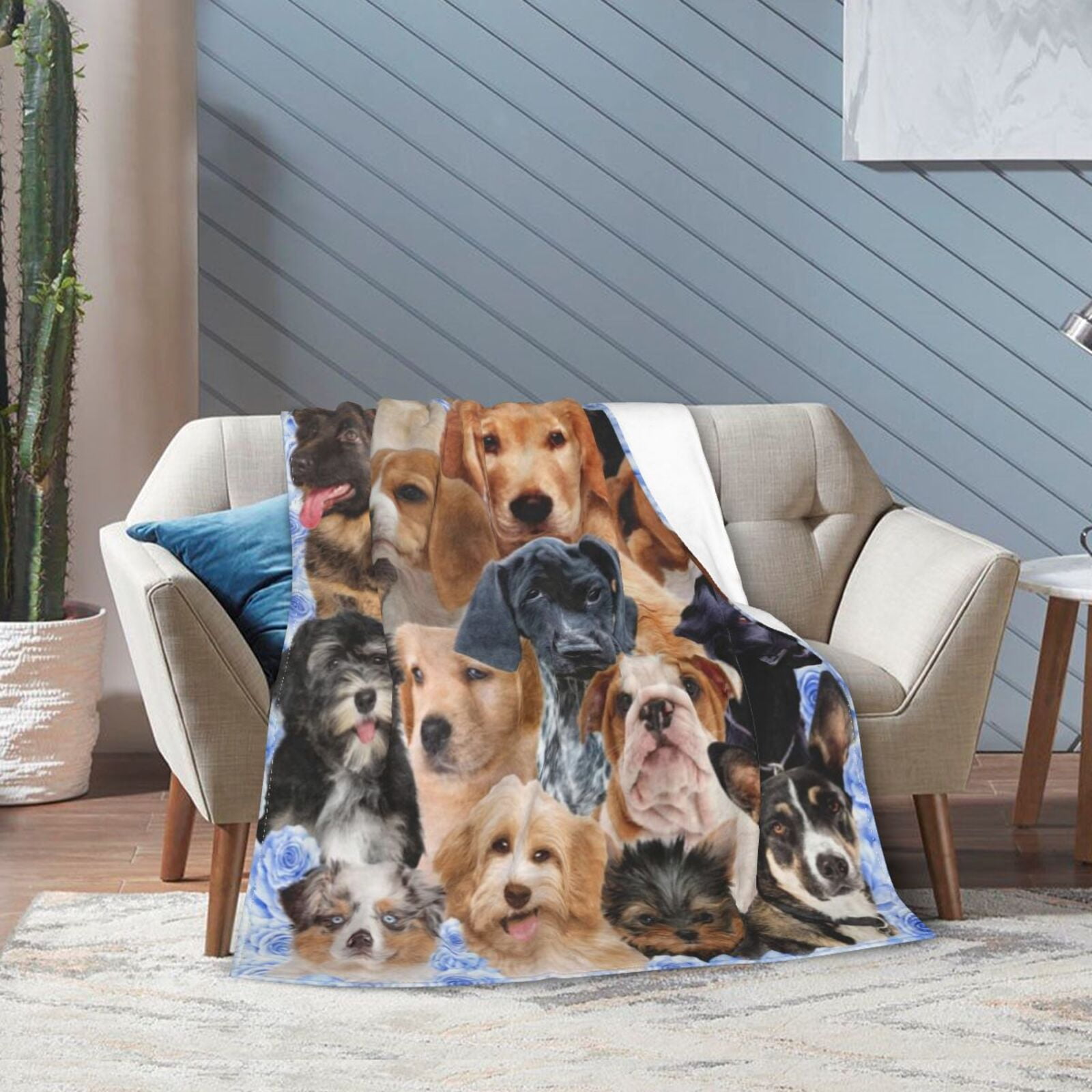 Wijzvio Dog Family Throw Blanket Soft Fuzzy Fleece Blanket For Couch Bed Living Room Decoration 60"X50"