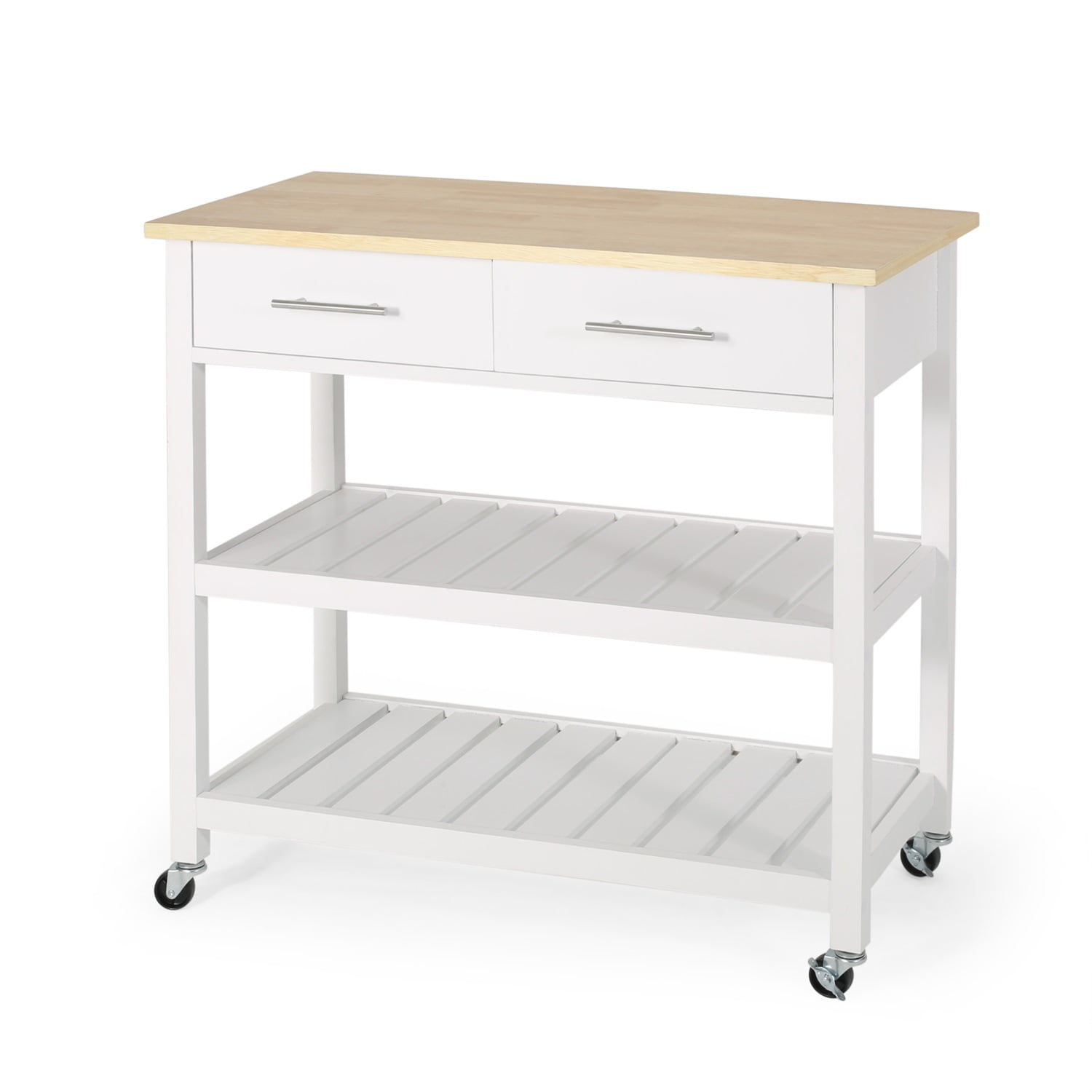Kadyn Kitchen Cart, Kitchen Island Cart with 2 Drawers and 2 Slatted Shelves, Modern Kitchen Cart Table with White, White Kadyn Kitchen Cart, Kitchen Island Cart with 2 Drawers and 2 Slatted Shelves, Modern Kitchen Cart Table with White, White
