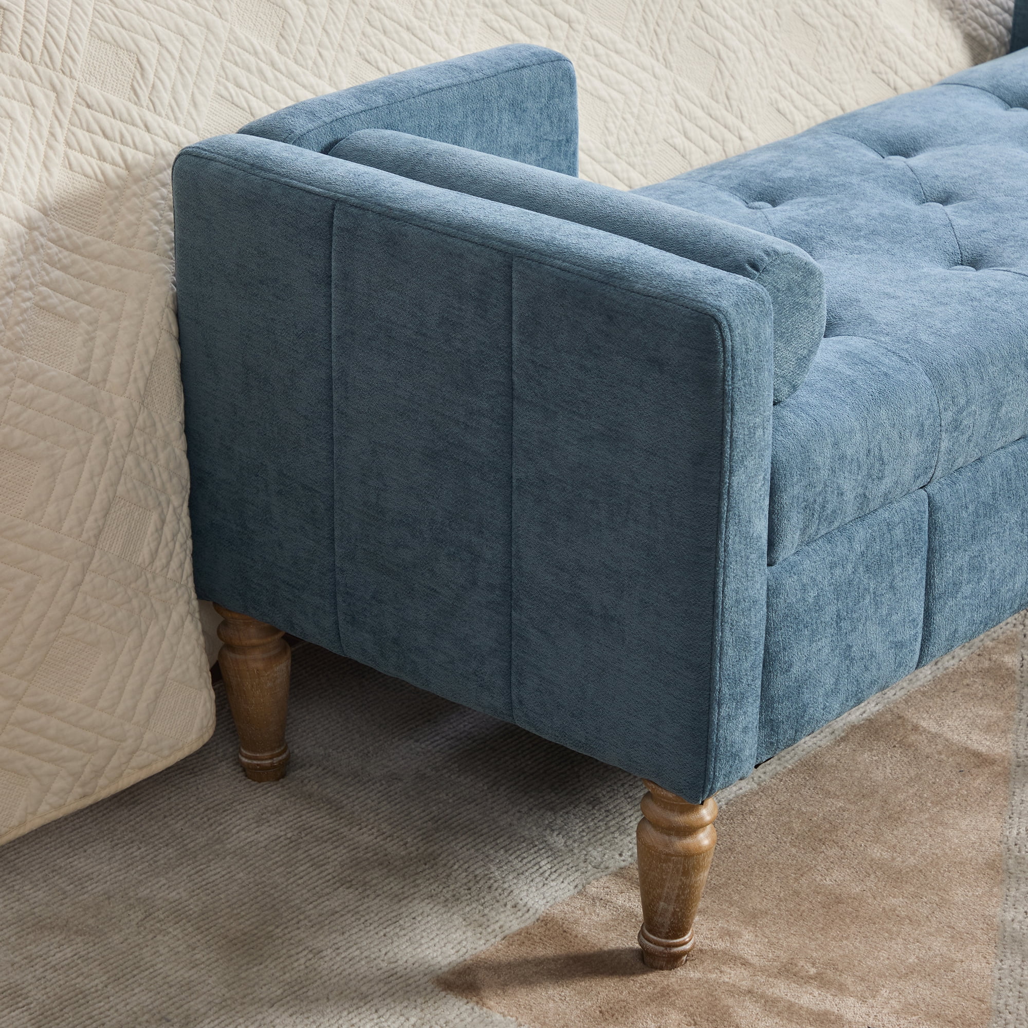 64.6"W Upholstered Chenille Flip-top Storage End of Bed Bench, Tufted Accent Footrest with Armrests&Backrest&2 Bolsters Whitewashed Rubberwood Legs for Living Room, Hallway, Entryway Bedroom