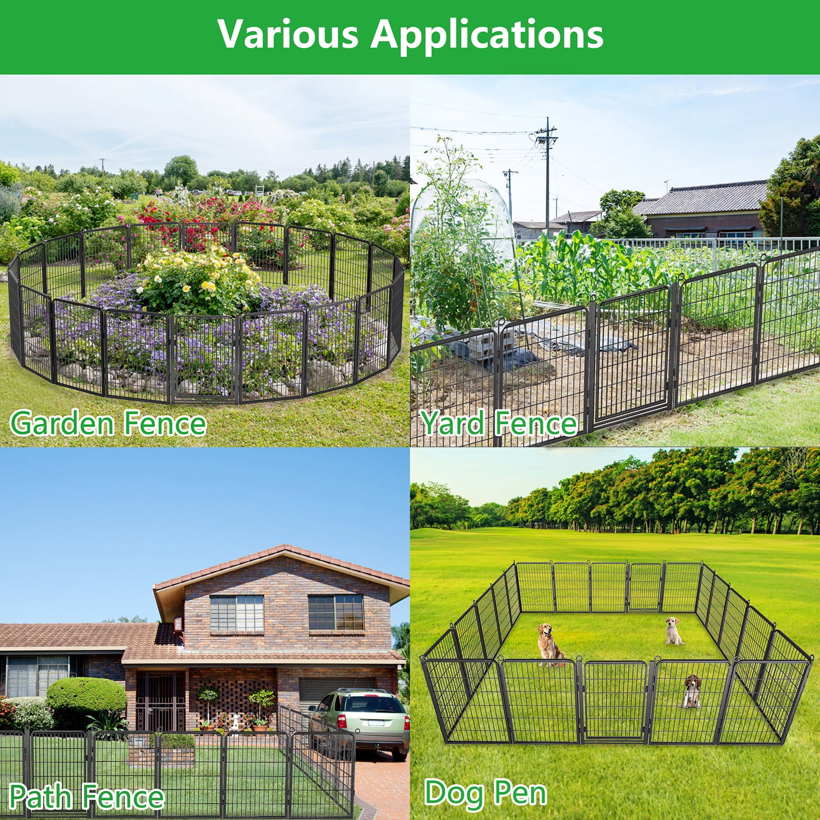 Jhsomdr Decorative Metal Garden Fence 40in (H) 2 Panels Heavy Duty Iron Wire Fence Outdoor Animal Barrier No Dig Garden Fencing for Yard Landscape