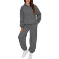 thumbnail image 2 of Womens 2 Piece Outfits Hoodie Sweatsuit Sets Over Sized Sweatshirt Baggy Fall Fashion Sweatpants with Pockets, for Winter Lounge and Casual Activities,Dark Gray,L, 2 of 7