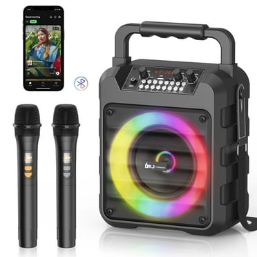 Karaoke Machine with 2 Wireless Microphones, Portable 30W Home Speaker System for Adults with Disco Lights and Strap