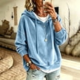 thumbnail image 2 of Velvet Sweatshirt for Women Long Sleeve Hooded Drawstring Pullover Tops Fall Winter Casual Oversized Hoodie (M, Light Blue), 2 of 8