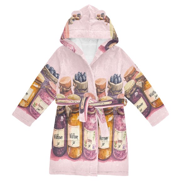 FORMRS Niños Bathrobe Unisex Hooded Robe Soft Plush Pajamas Sleepwear, Size 2-3T, Watercolor Jam