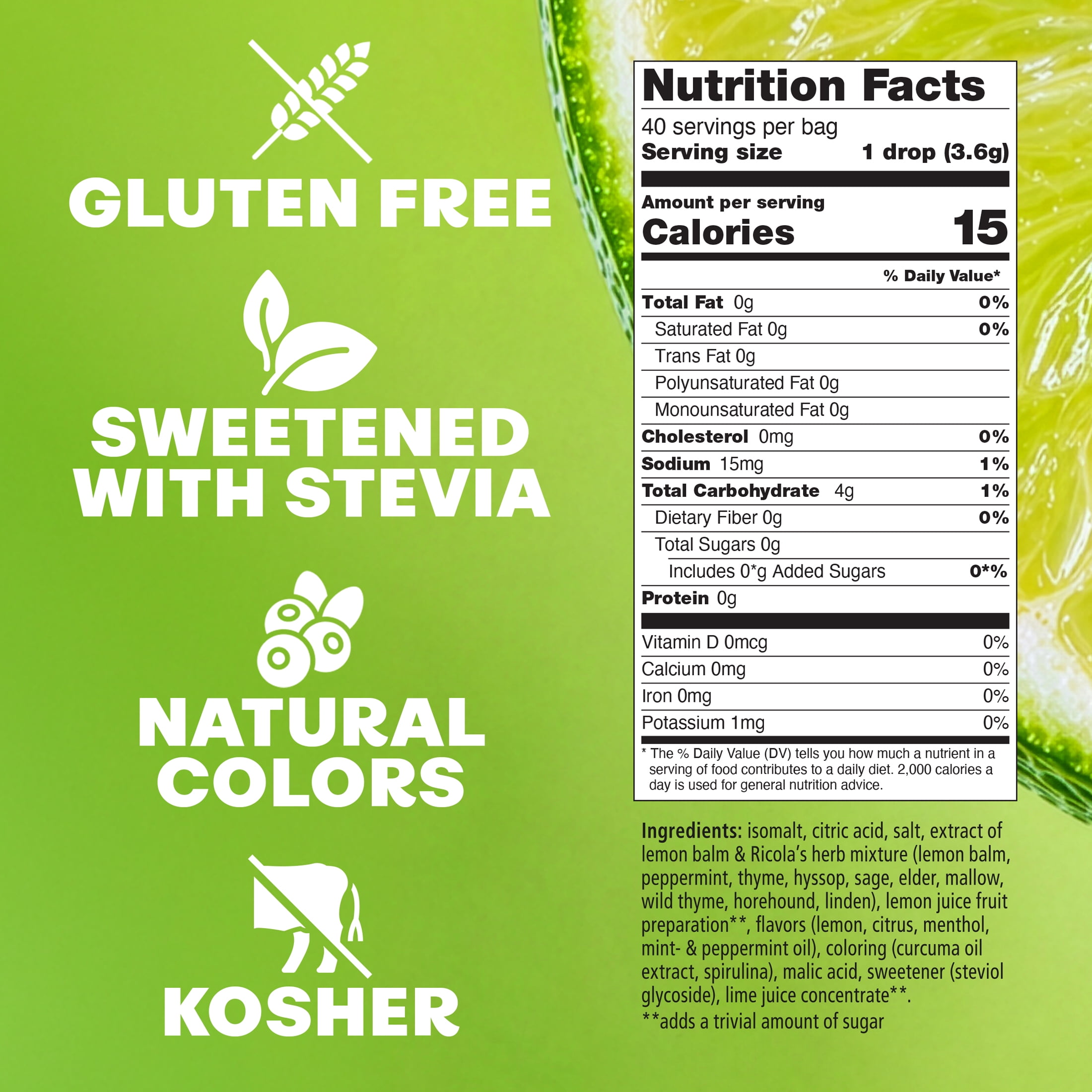 Ricola Sugar Free Lemon Lime Mint Mouthwatering Drops to Quench Dry Mouth, 40 Count