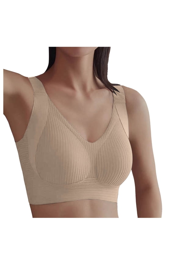 Womens Plus Size Minimizer Bra Adjustable Wirefree Bra for Large Bust, Anti-Droop Seamless Design with Side Support Beige XL