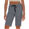 thumbnail image 1 of Shorts Bermuda para Mujer, Shorts Cargo hasta la Rodilla para Mujer Casuales con Cordón, de Cintura Alta, Pierna Recta, Shorts de Verano con Bolsillos, 1 of 6
