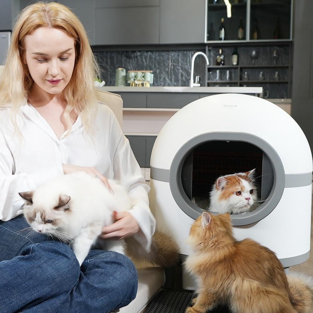 Glavbiku Self Cleaning Cat Litter Box,Cat House Smart App Control,Odor Removal,Low Noise,White