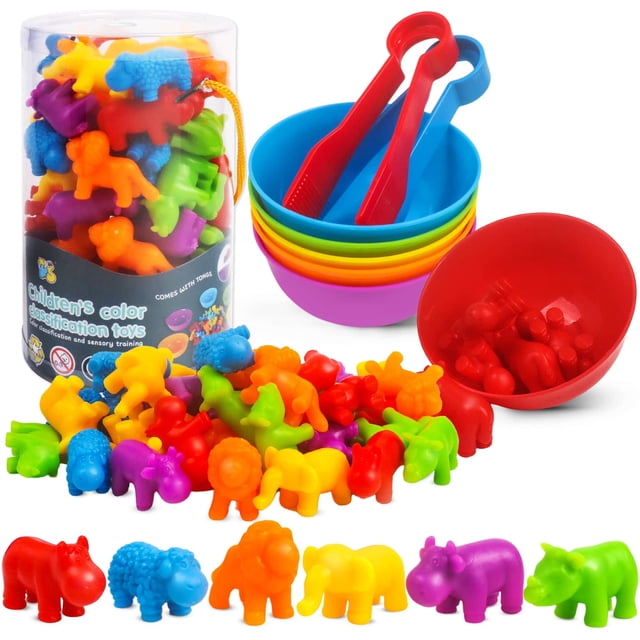 GKDOMS Contar Animales Juguetes Juego de Combinación con Cuencos de Clasificación Actividades de Aprendizaje Preescolar Juguete Sensorial Montessori para Matemáticas Clasificación de Colores Favores d