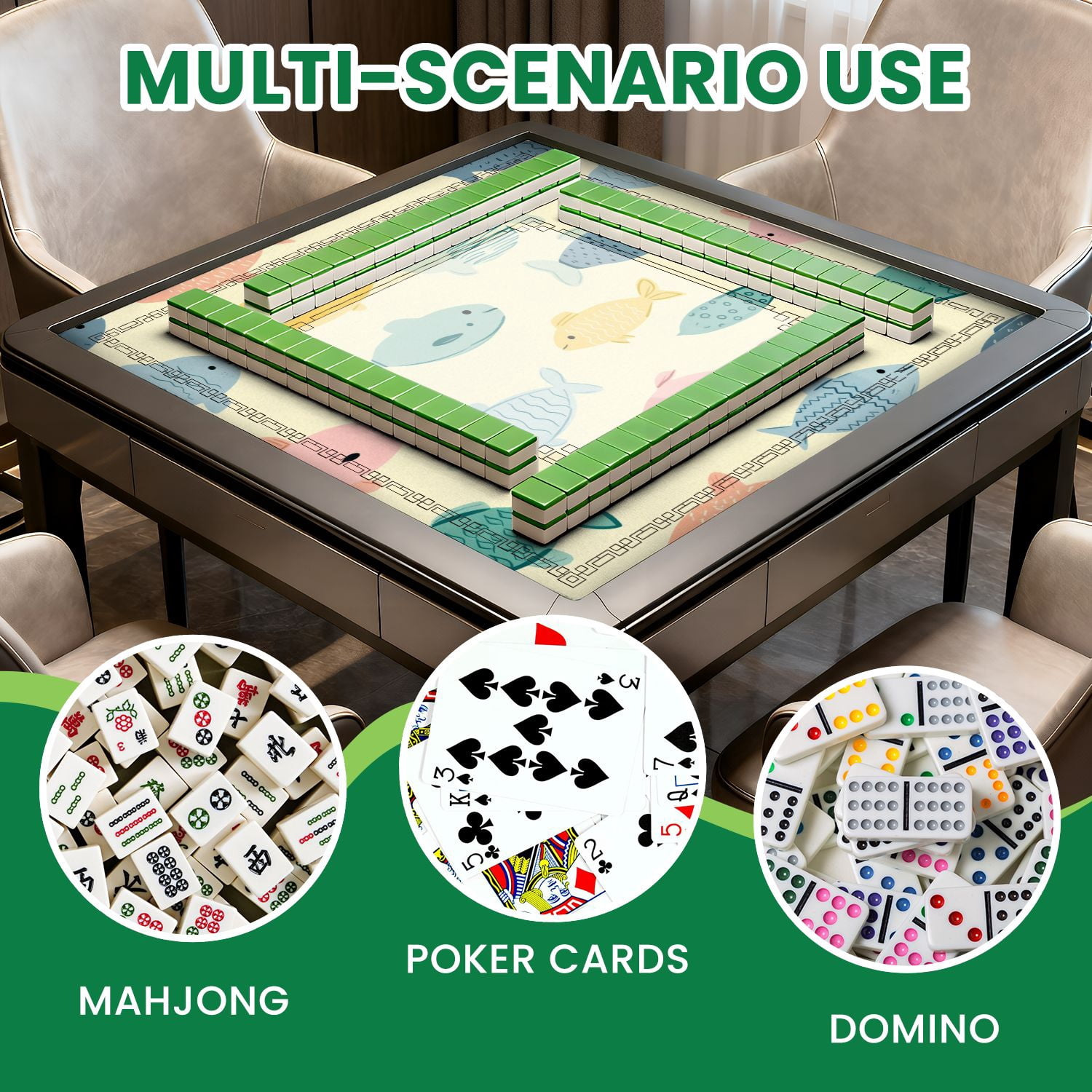 Mahjong Mat 31.5" x 31.5" Whimsical Fish Soft Pastel Colors Playful Designs Non-Slip Noise Reduction American Mahjong Tiles Table Cover for Dominoes Poker Card Board Games Gift
