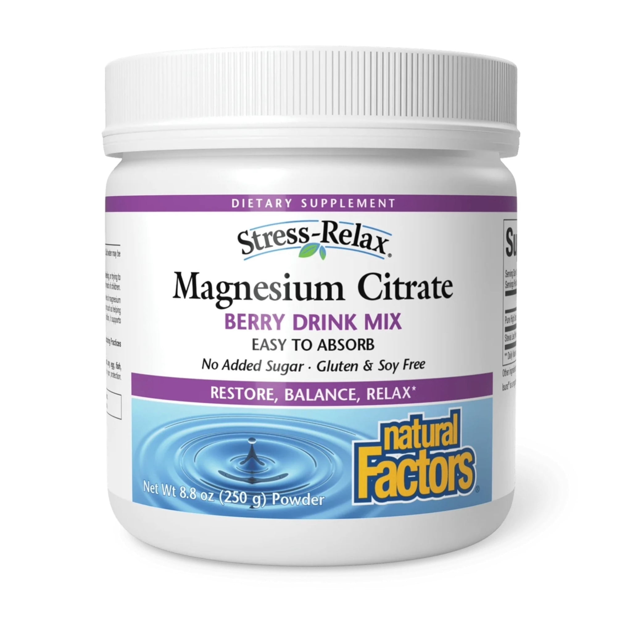 Natural Factors Magnesium Citrate Powder, Body Health Support Supplement for Cellular Support, Magnesium Powder Supplement Aids Muscle Health & Relaxation, 8.8 oz (75 Servings), Berry Flavor
